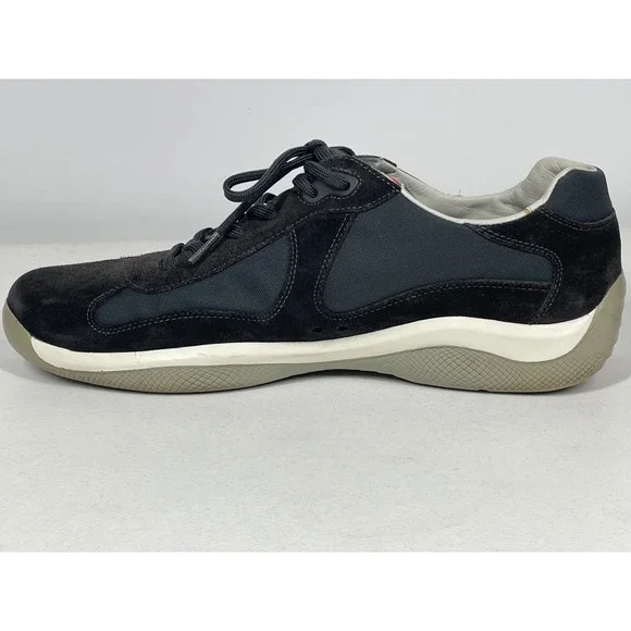 Prada Suede Nylon Men's Sneakers Dark Brown Lace Up Casual Shoes